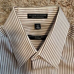 Geoffrey Beene Men's Striped Fitted Dress Shirt - Brown and White